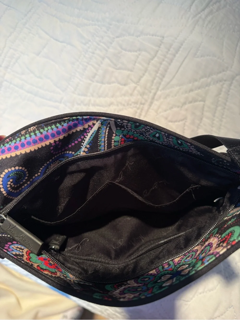 Vera Bradley Black Crossbody with Multicolor Paisley Floral Design